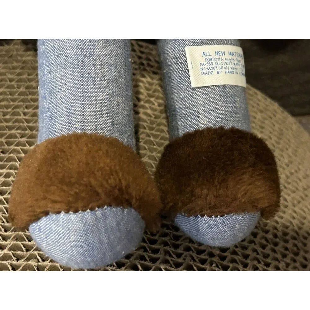 80's Set Of 2 Bunny's Brown Rabbits Dressed Cute Shaggy‎ Collectible Toy